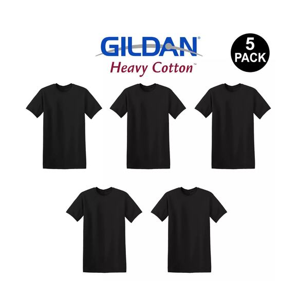 Gildan 5000 Black T-Shirt 5-Pack – Heavy Cotton XL Plain Crew Neck men3201 - Picture 1 of 3